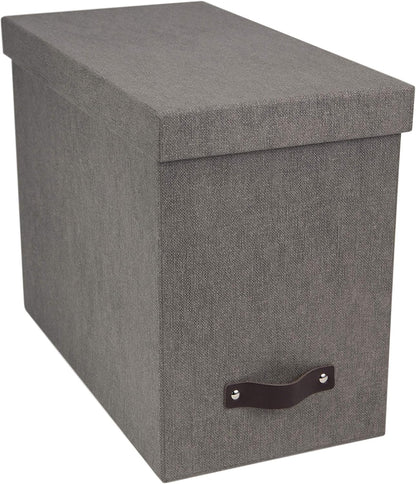 John Desktop File Box - Storage Solution and Document Organizer for Important Paperwork - Durable Hanging File Box with a Lid and Leather Handle - 7.36 in x 13.26 in x 10.51 in - Ash