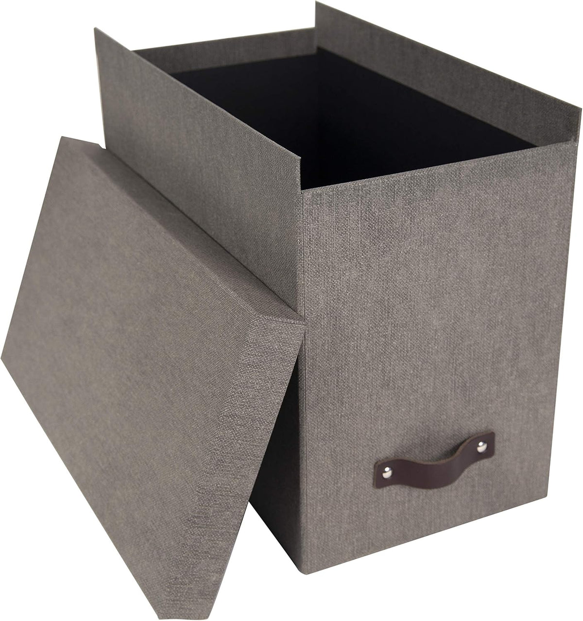 John Desktop File Box - Storage Solution and Document Organizer for Important Paperwork - Durable Hanging File Box with a Lid and Leather Handle - 7.36 in x 13.26 in x 10.51 in - Ash