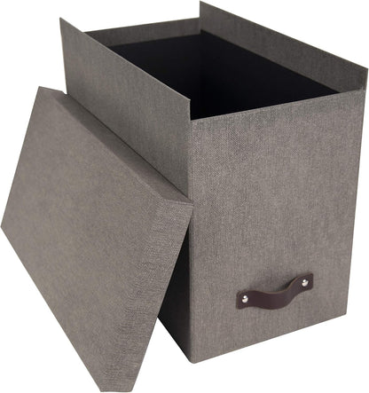 John Desktop File Box - Storage Solution and Document Organizer for Important Paperwork - Durable Hanging File Box with a Lid and Leather Handle - 7.36 in x 13.26 in x 10.51 in - Ash