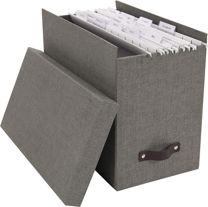 John Desktop File Box - Storage Solution and Document Organizer for Important Paperwork - Durable Hanging File Box with a Lid and Leather Handle - 7.36 in x 13.26 in x 10.51 in - Ash