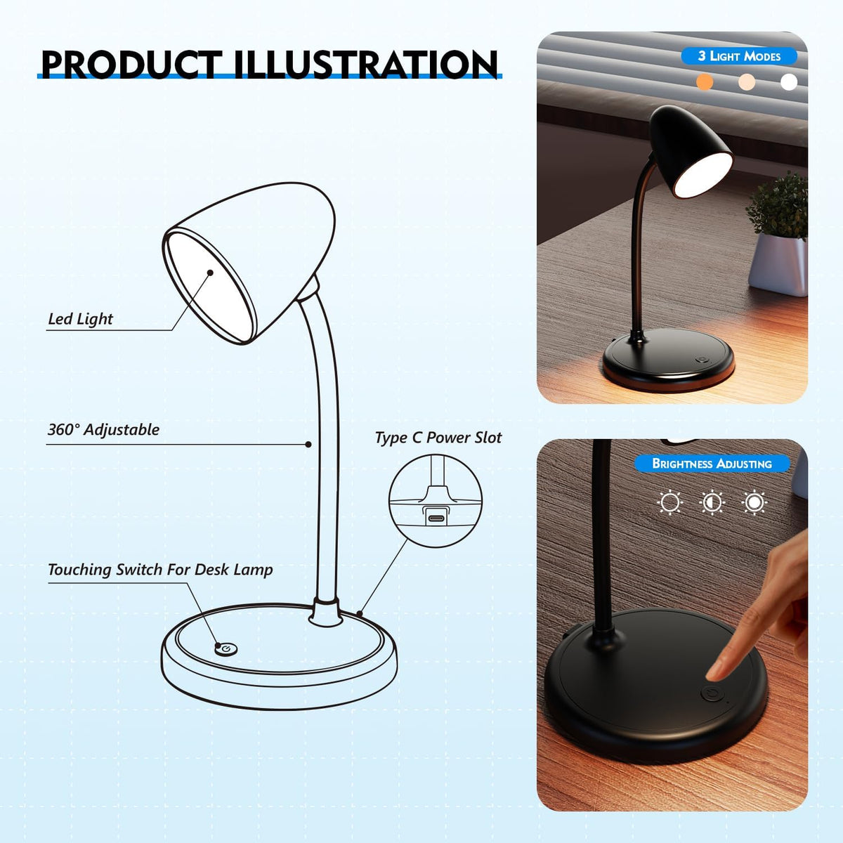 LED Desk Lamp with 96 LEDs,High lumens Table lamp