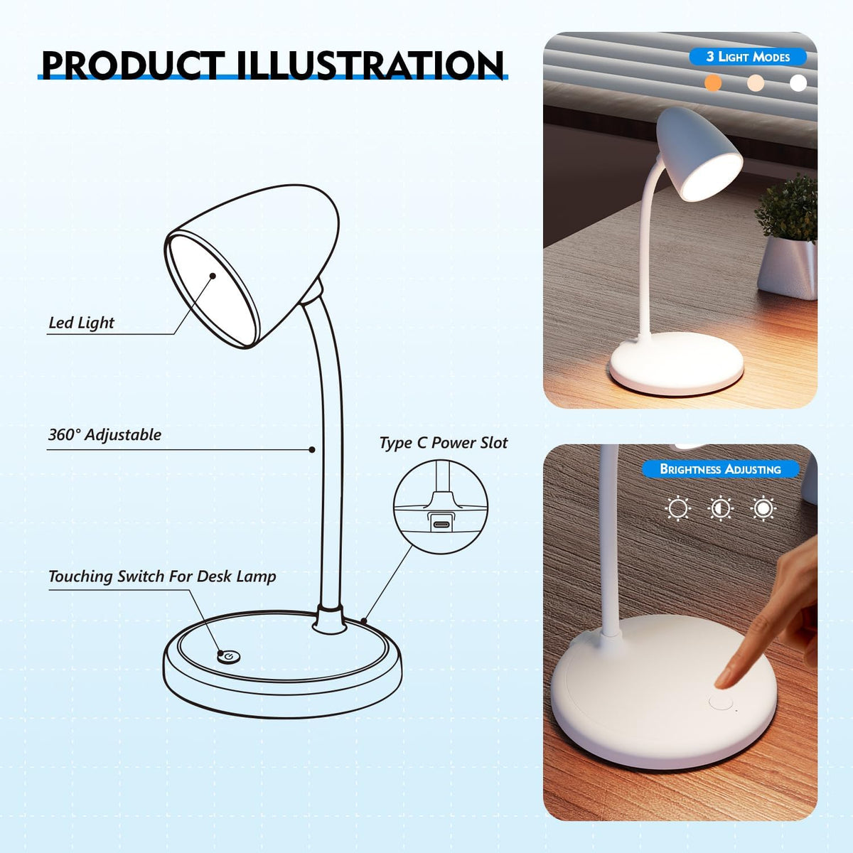 LED Desk Lamp with 96 LEDs,High lumens Table lamp