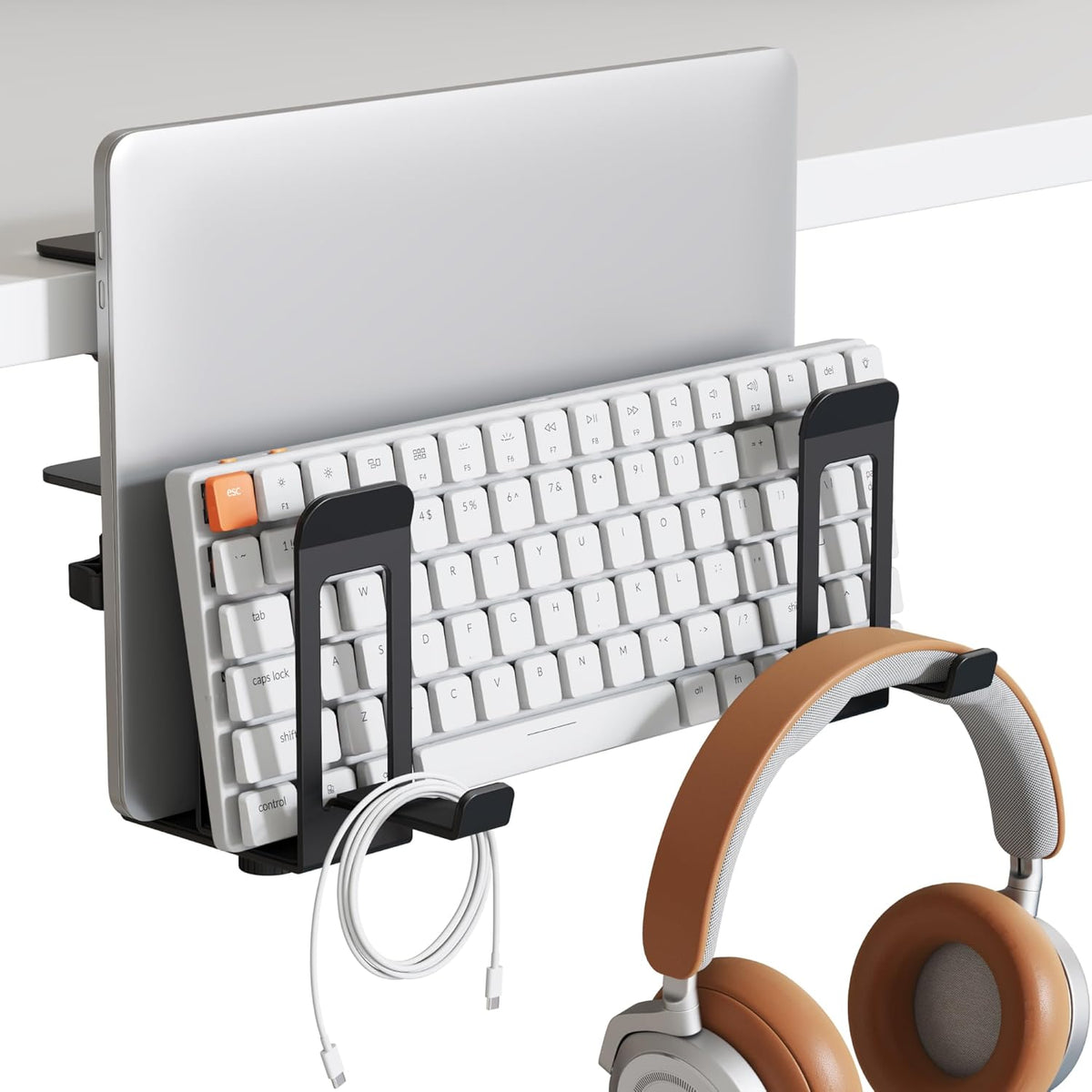 Laptop Stand Vertical, 2-Slot Under Desk Laptop Holder, Black