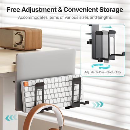 Laptop Stand Vertical, 2-Slot Under Desk Laptop Holder, Black
