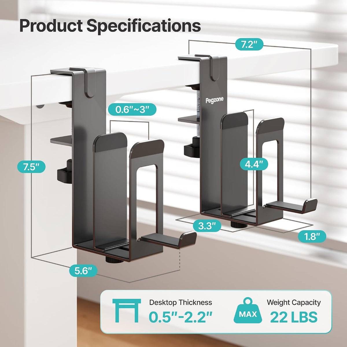 Laptop Stand Vertical, 2-Slot Under Desk Laptop Holder, Black