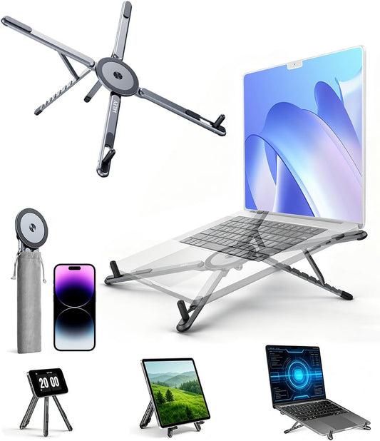 Laptop Stand for Desk, 8-Level Adjustable, Magnetic Phone Mount Gray