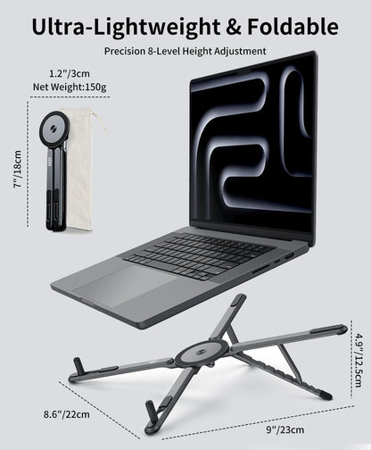 Laptop Stand for Desk, 8-Level Adjustable, Magnetic Phone Mount Gray