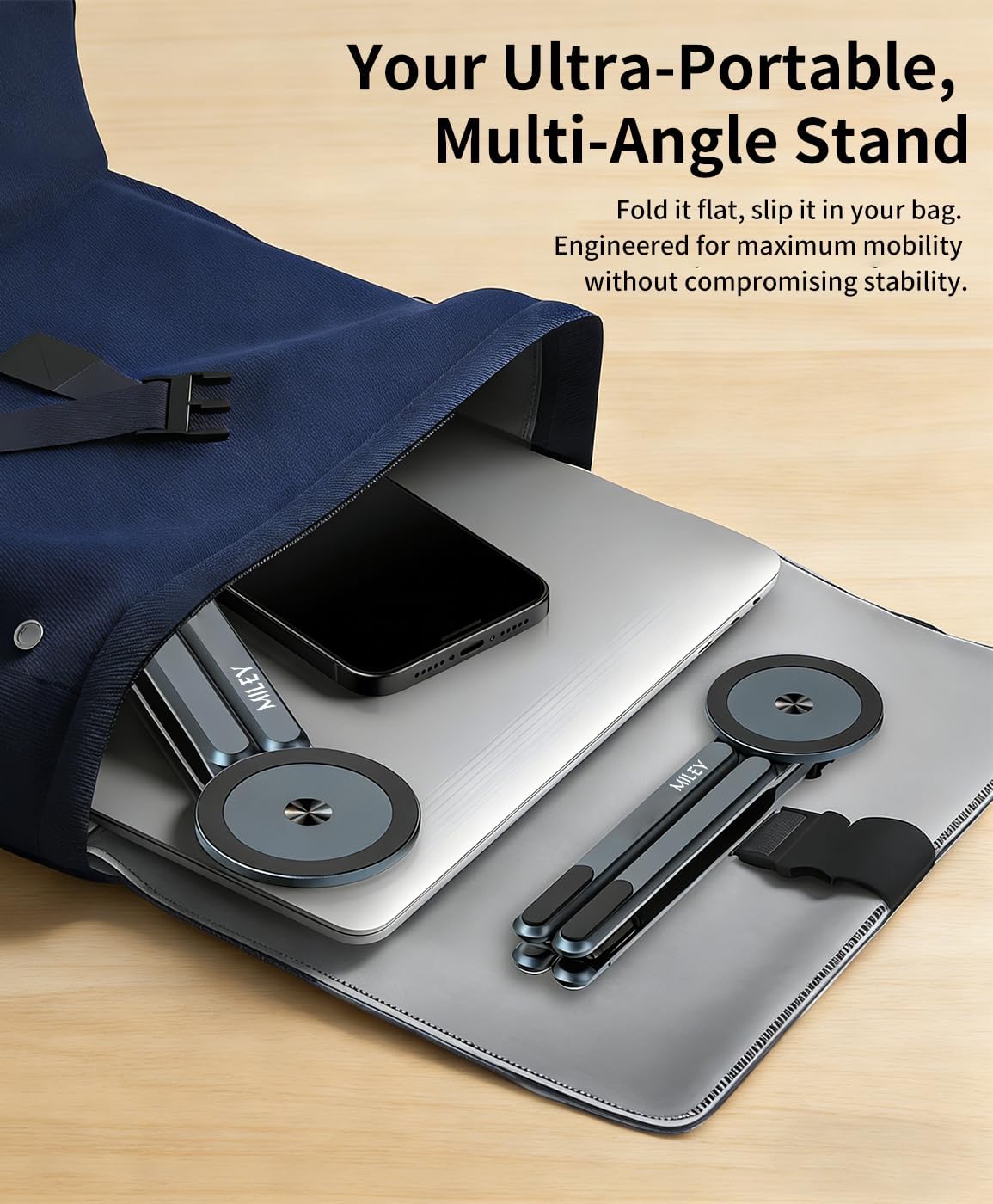 Laptop Stand for Desk, 8-Level Adjustable, Magnetic Phone Mount Gray