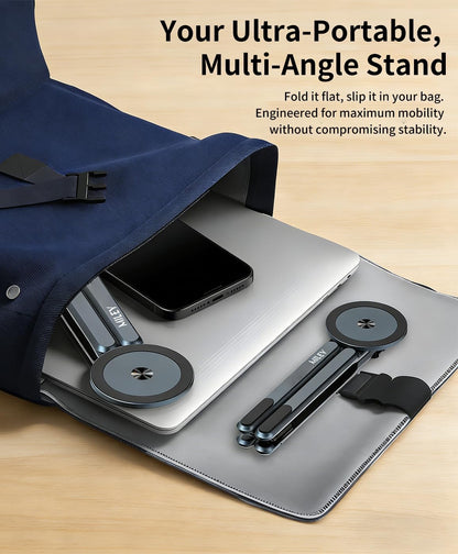 Laptop Stand for Desk, 8-Level Adjustable, Magnetic Phone Mount Gray