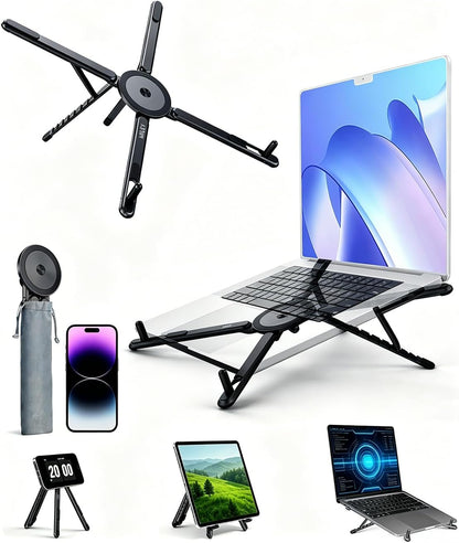 Laptop Stand for Desk, 8-Level Adjustable, Magnetic Phone Mount Gray