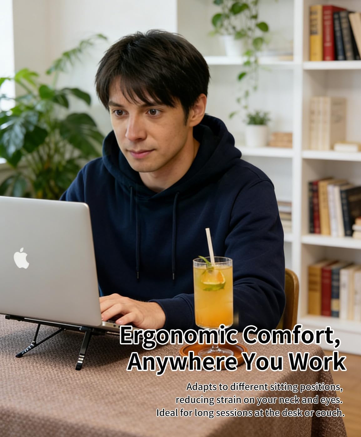 Laptop Stand for Desk, 8-Level Adjustable, Magnetic Phone Mount Gray