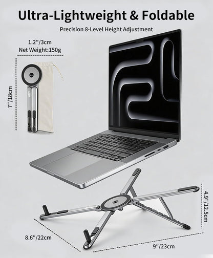 Laptop Stand for Desk, 8-Level Adjustable, Magnetic Phone Mount Gray