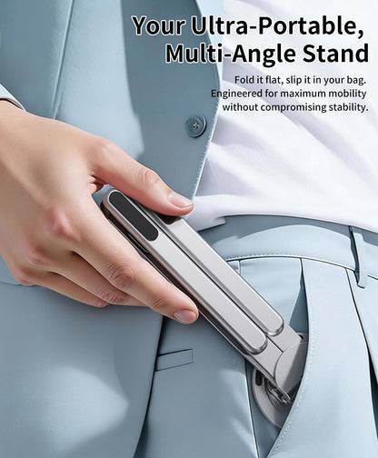 Laptop Stand for Desk, 8-Level Adjustable, Magnetic Phone Mount Gray