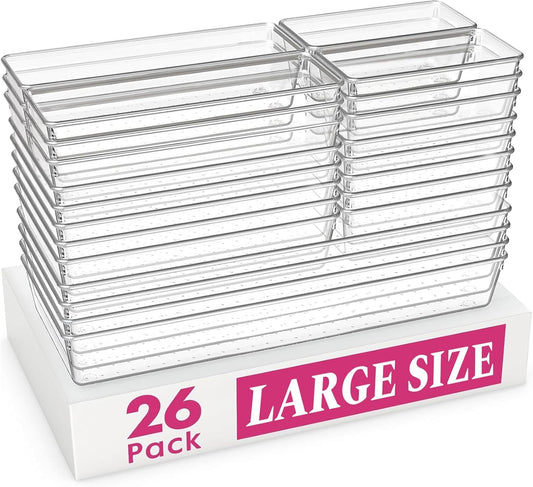 Large Drawer Organizer Bins | Complete 5 Size Clear Plastic Kitchen Drawer Organizers for Utensils | Bathroom Drawer Organizer Trays | Versatile for Makeup Office Organization