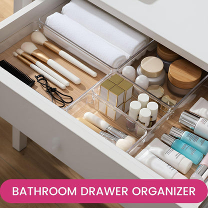 Large Drawer Organizer Bins | Complete 5 Size Clear Plastic Kitchen Drawer Organizers for Utensils | Bathroom Drawer Organizer Trays | Versatile for Makeup Office Organization