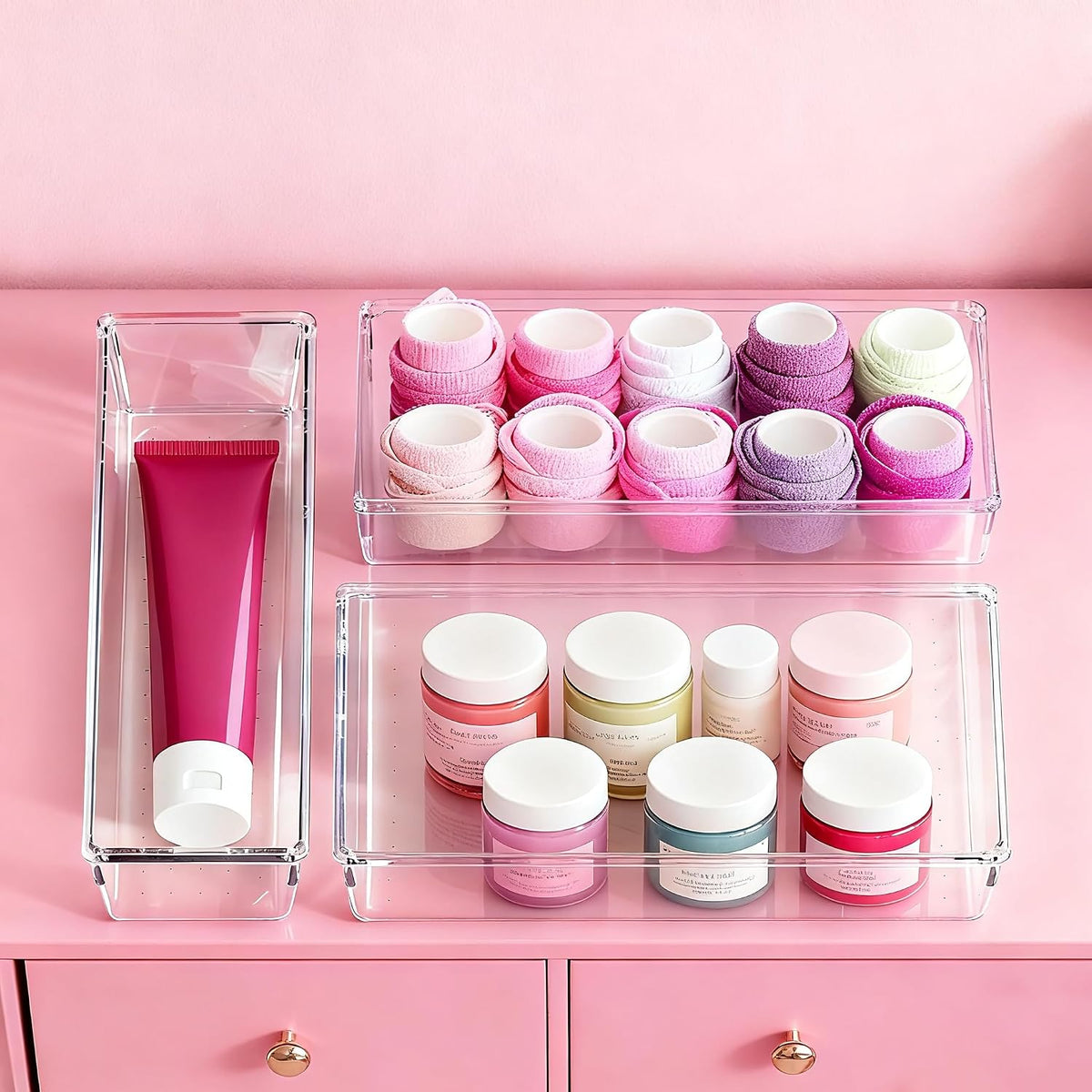 Large Drawer Organizer Bins | Complete 5 Size Clear Plastic Kitchen Drawer Organizers for Utensils | Bathroom Drawer Organizer Trays | Versatile for Makeup Office Organization