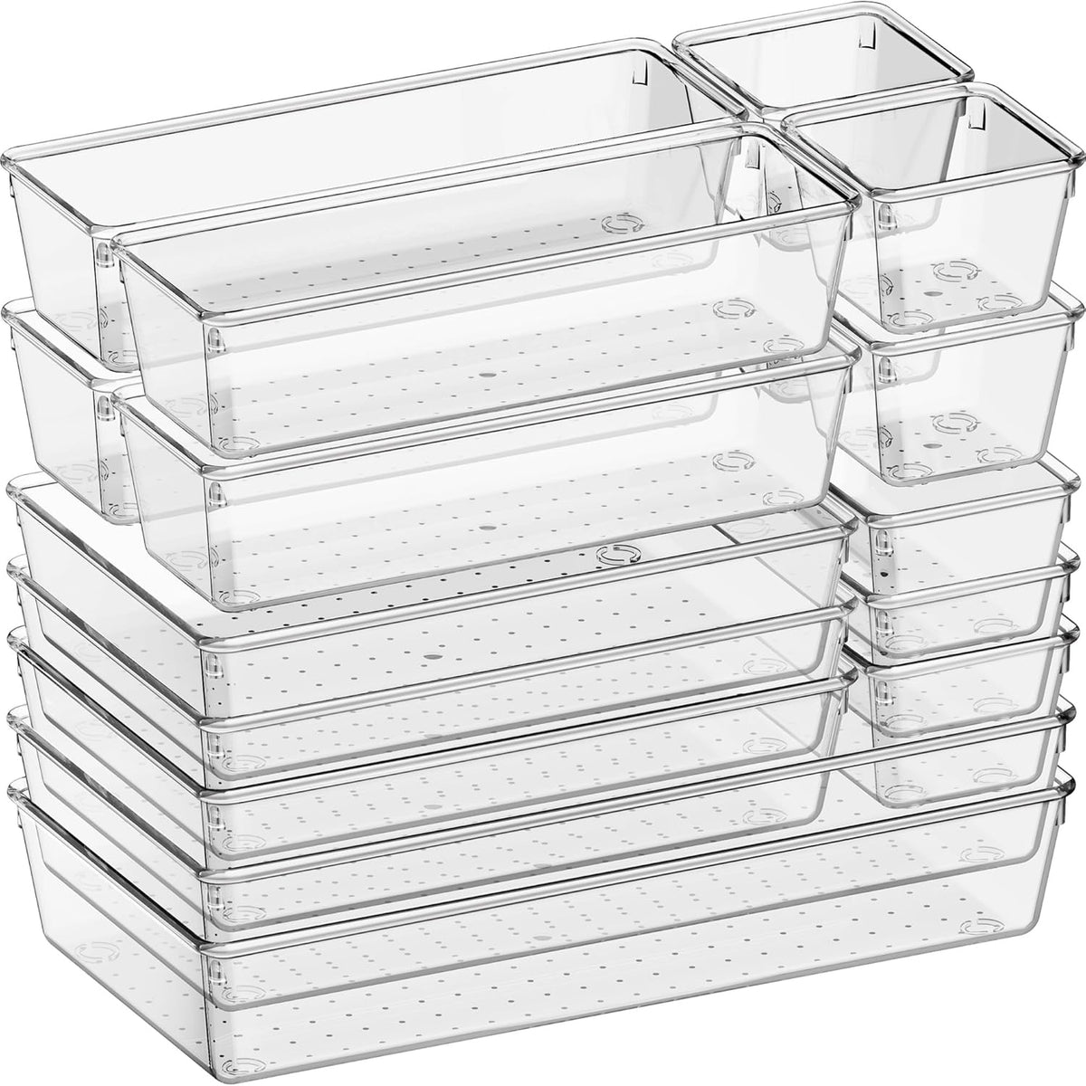 Large Drawer Organizer Bins | Complete 5 Size Clear Plastic Kitchen Drawer Organizers for Utensils | Bathroom Drawer Organizer Trays | Versatile for Makeup Office Organization