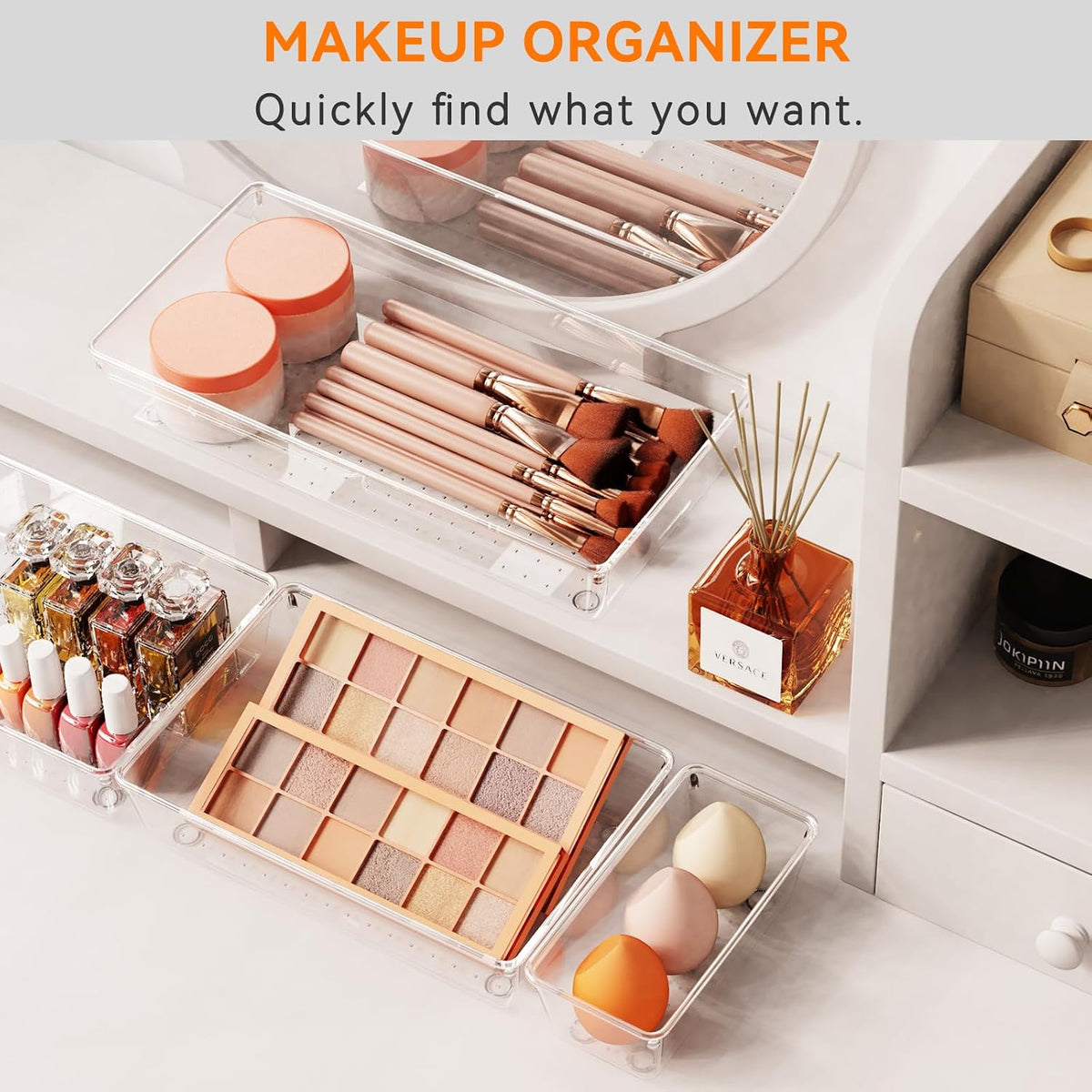 Large Drawer Organizer Bins | Complete 5 Size Clear Plastic Kitchen Drawer Organizers for Utensils | Bathroom Drawer Organizer Trays | Versatile for Makeup Office Organization