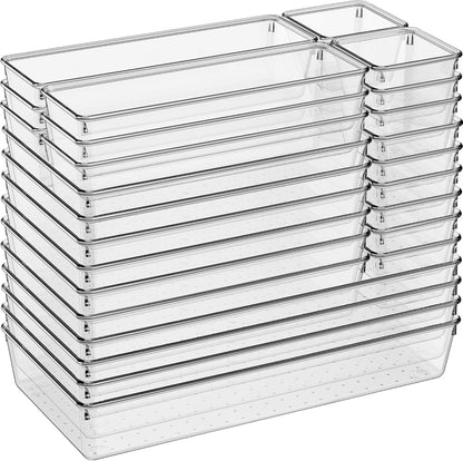 Large Drawer Organizer Bins | Complete 5 Size Clear Plastic Kitchen Drawer Organizers for Utensils | Bathroom Drawer Organizer Trays | Versatile for Makeup Office Organization