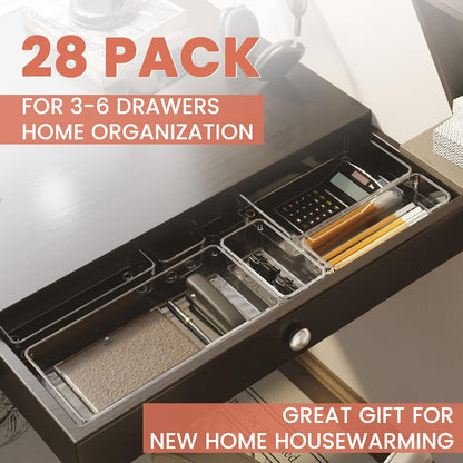 Large Drawer Organizer Bins | Complete 5 Size Clear Plastic Kitchen Drawer Organizers for Utensils | Bathroom Drawer Organizer Trays | Versatile for Makeup Office Organization