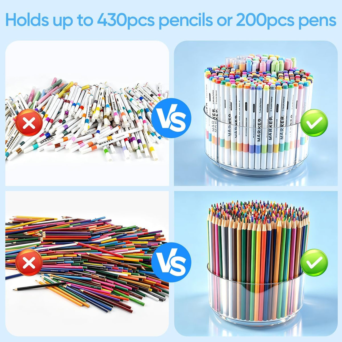 430pcs Acrylic Pencil Holder Marker Organizer 360-Degree Rotating