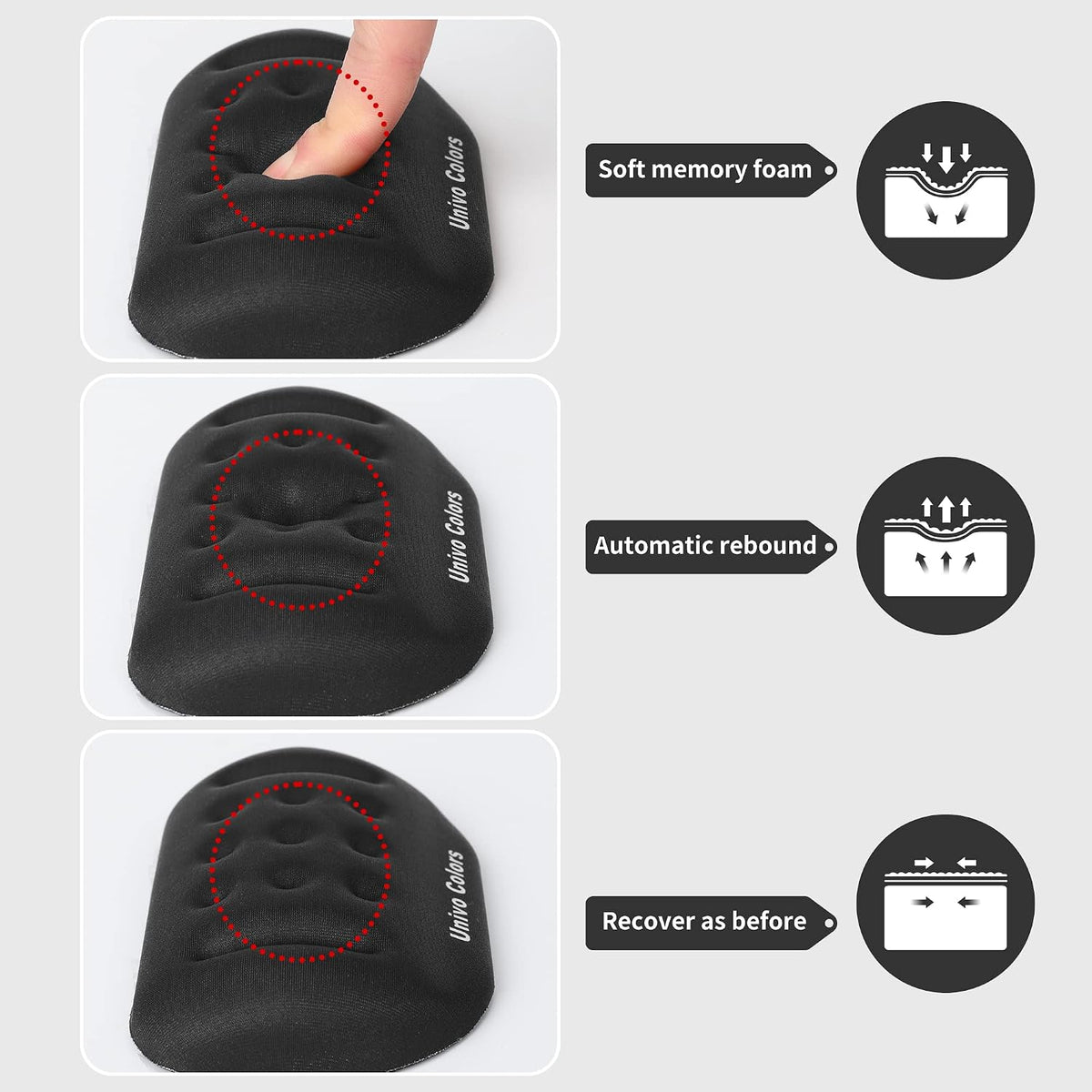 Black Superfine Memory Foam Wrist Rest Soft Gel Ergonomic Mouse Pad Wrist Support for Mouse, Gaming, Computer, Laptop, Office