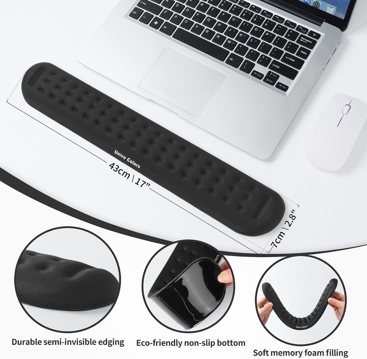 Black Superfine Memory Foam Wrist Rest Soft Gel Ergonomic Mouse Pad Wrist Support for Mouse, Gaming, Computer, Laptop, Office