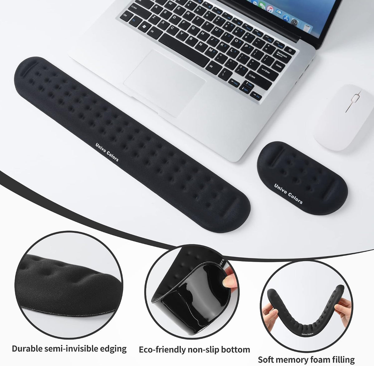 Black Superfine Memory Foam Wrist Rest Soft Gel Ergonomic Mouse Pad Wrist Support for Mouse, Gaming, Computer, Laptop, Office