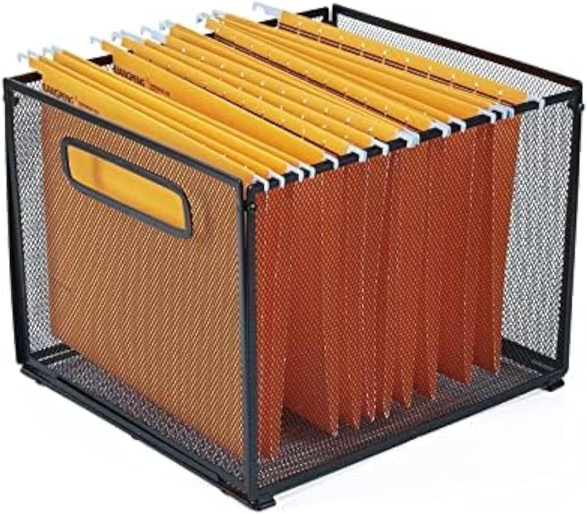 Letter Size Hanging Folder Organizer,Metal File Baskets,Black