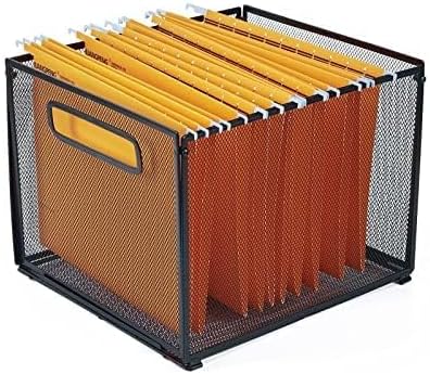 Letter Size Hanging Folder Organizer,Metal File Baskets,Black