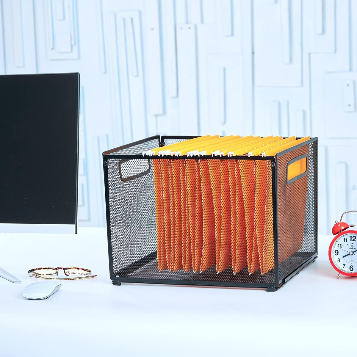 Letter Size Hanging Folder Organizer,Metal File Baskets,Black