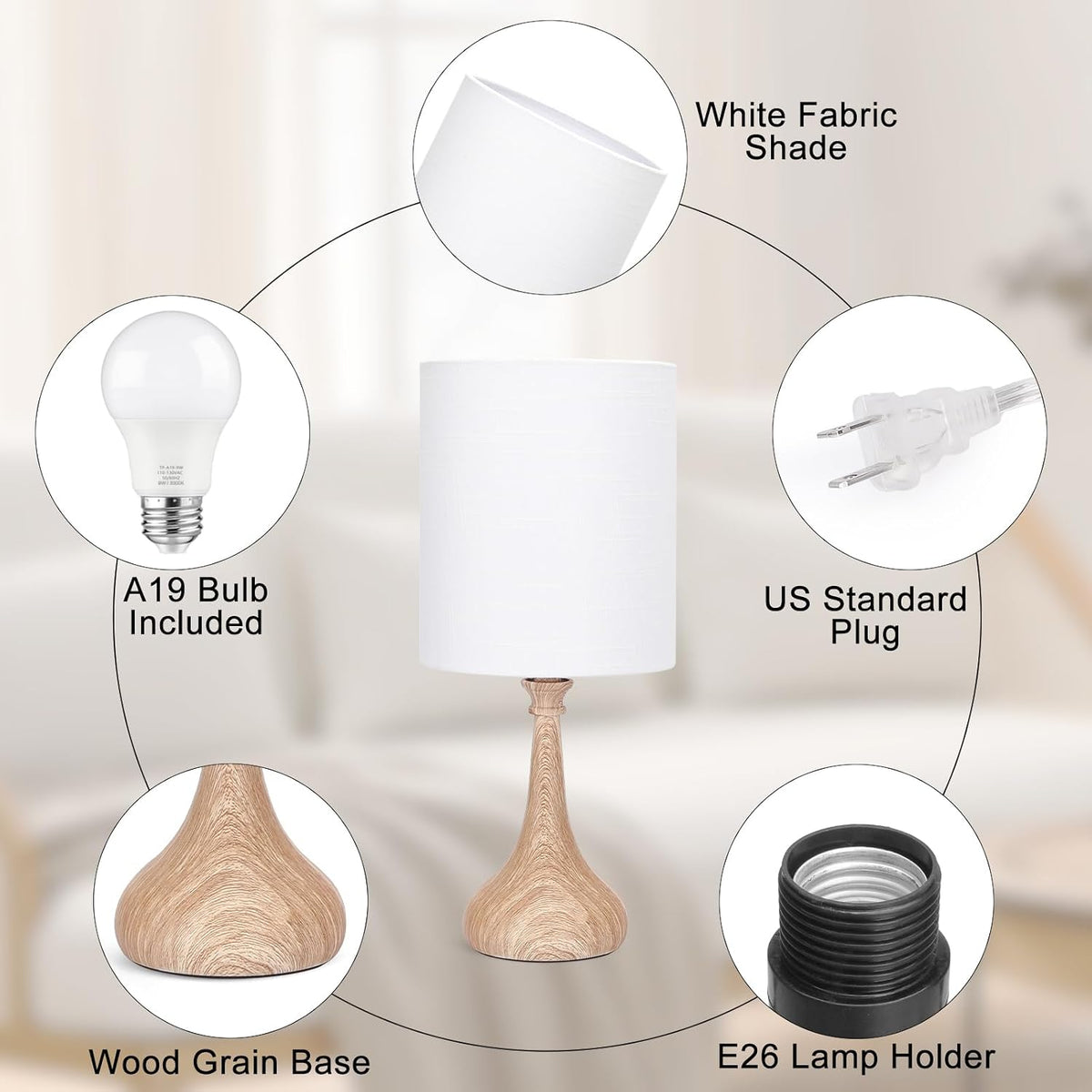 Dimmable Small Table Lamp, Bedside Lamps Touch Control for Bedrooms Nightstand with Wood Grain Base, Desk Lamp Night Light for Office Living Room, 9W 3000K LED Bulb Included