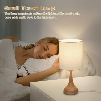 Dimmable Small Table Lamp, Bedside Lamps Touch Control for Bedrooms Nightstand with Wood Grain Base, Desk Lamp Night Light for Office Living Room, 9W 3000K LED Bulb Included