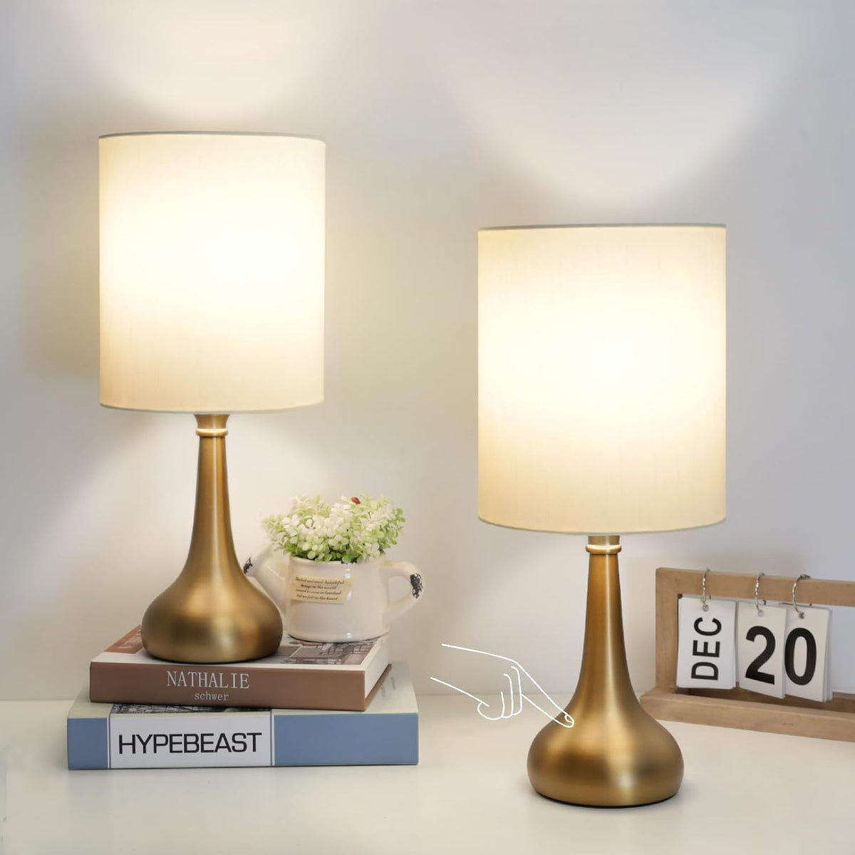 Dimmable Small Table Lamp, Bedside Lamps Touch Control for Bedrooms Nightstand with Wood Grain Base, Desk Lamp Night Light for Office Living Room, 9W 3000K LED Bulb Included