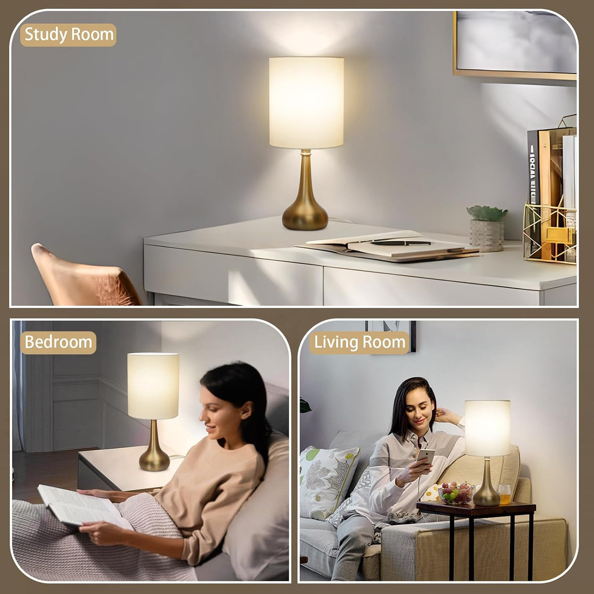 Dimmable Small Table Lamp, Bedside Lamps Touch Control for Bedrooms Nightstand with Wood Grain Base, Desk Lamp Night Light for Office Living Room, 9W 3000K LED Bulb Included