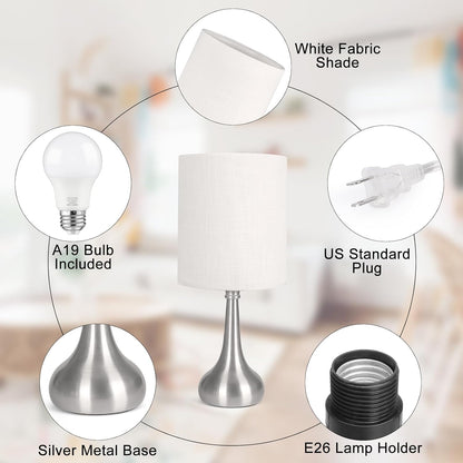 Dimmable Small Table Lamp, Bedside Lamps Touch Control for Bedrooms Nightstand with Wood Grain Base, Desk Lamp Night Light for Office Living Room, 9W 3000K LED Bulb Included