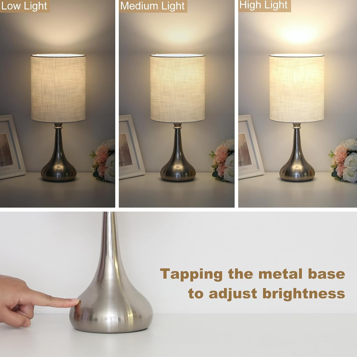Dimmable Small Table Lamp, Bedside Lamps Touch Control for Bedrooms Nightstand with Wood Grain Base, Desk Lamp Night Light for Office Living Room, 9W 3000K LED Bulb Included