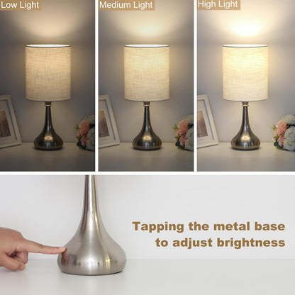 Dimmable Small Table Lamp, Bedside Lamps Touch Control for Bedrooms Nightstand with Wood Grain Base, Desk Lamp Night Light for Office Living Room, 9W 3000K LED Bulb Included