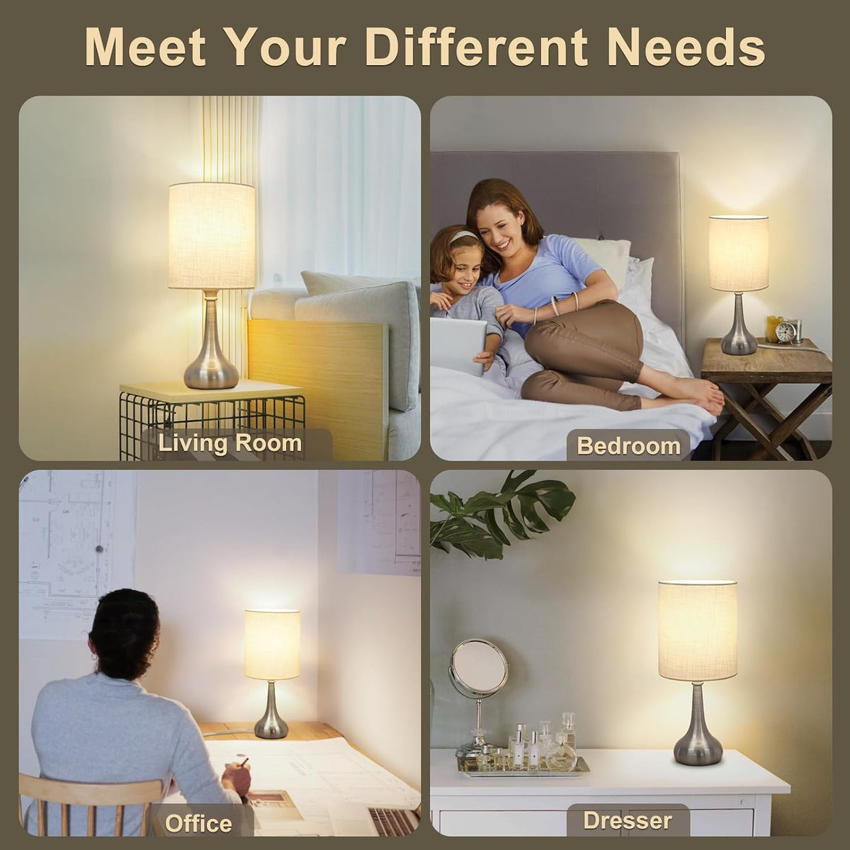 Dimmable Small Table Lamp, Bedside Lamps Touch Control for Bedrooms Nightstand with Wood Grain Base, Desk Lamp Night Light for Office Living Room, 9W 3000K LED Bulb Included