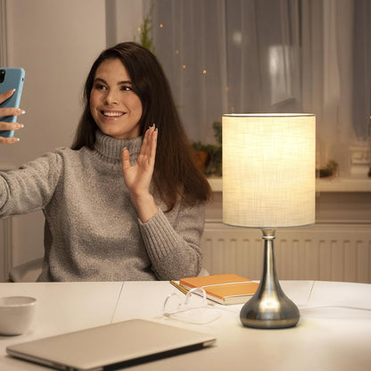 Dimmable Small Table Lamp, Bedside Lamps Touch Control for Bedrooms Nightstand with Wood Grain Base, Desk Lamp Night Light for Office Living Room, 9W 3000K LED Bulb Included