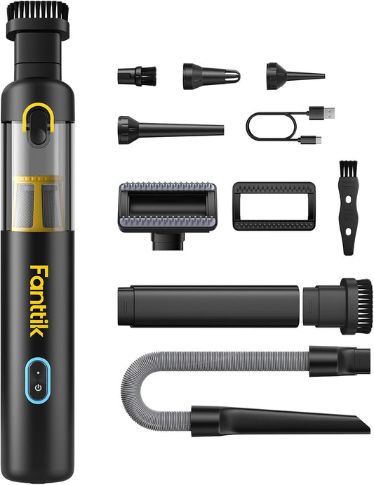 Slim V8 APEX Cordless Car Vacuum & Air Duster, 4-in-1 Portable Mini Vacuum with 19000pa Suction Power for Pet Hair, Type-C Charge, One-Touch Empty for Car, Office Desk, Keyboards (Black)