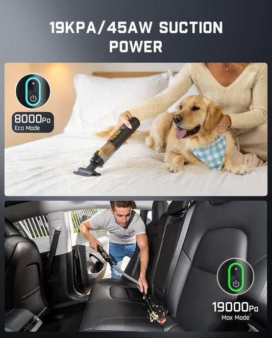 Slim V8 APEX Cordless Car Vacuum & Air Duster, 4-in-1 Portable Mini Vacuum with 19000pa Suction Power for Pet Hair, Type-C Charge, One-Touch Empty for Car, Office Desk, Keyboards (Black)