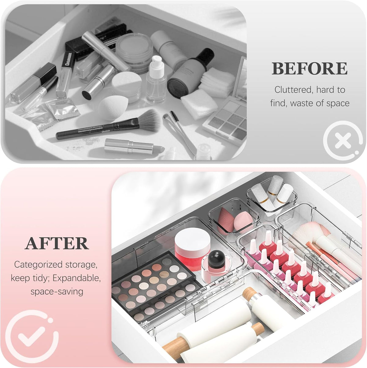 16 Pcs Clear Extendable Drawer Organizer, Adjustable Drawer Storage