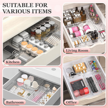 16 Pcs Clear Extendable Drawer Organizer, Adjustable Drawer Storage