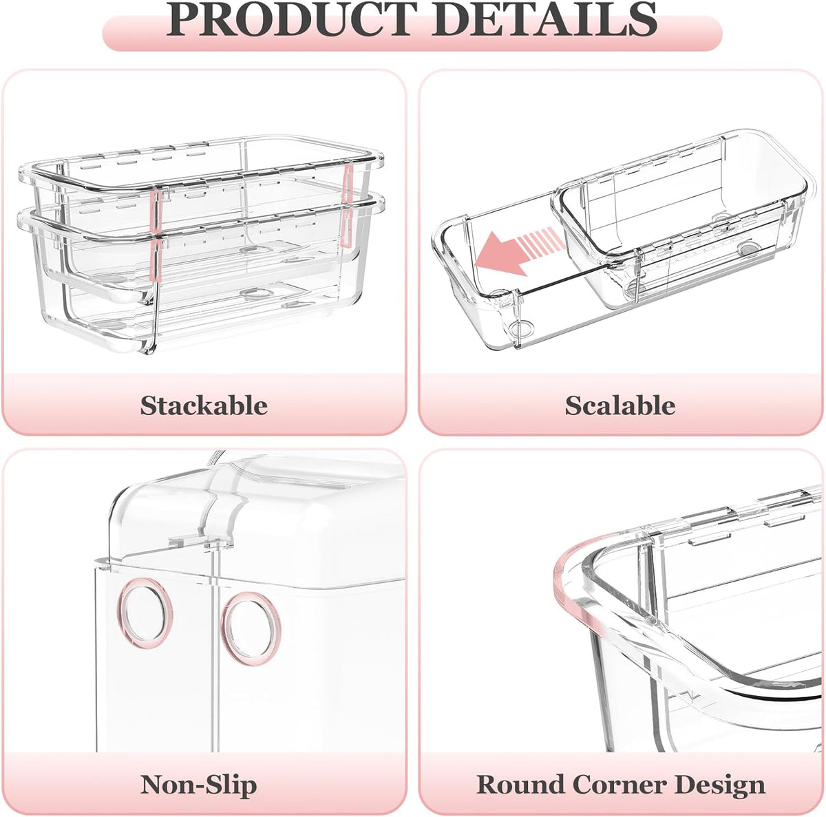 16 Pcs Clear Extendable Drawer Organizer, Adjustable Drawer Storage