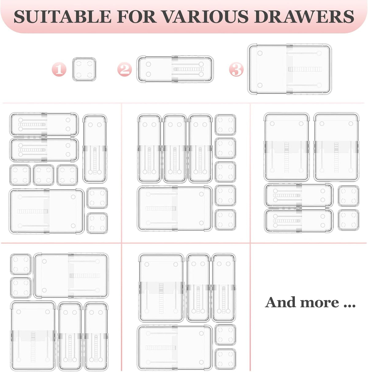 16 Pcs Clear Extendable Drawer Organizer, Adjustable Drawer Storage