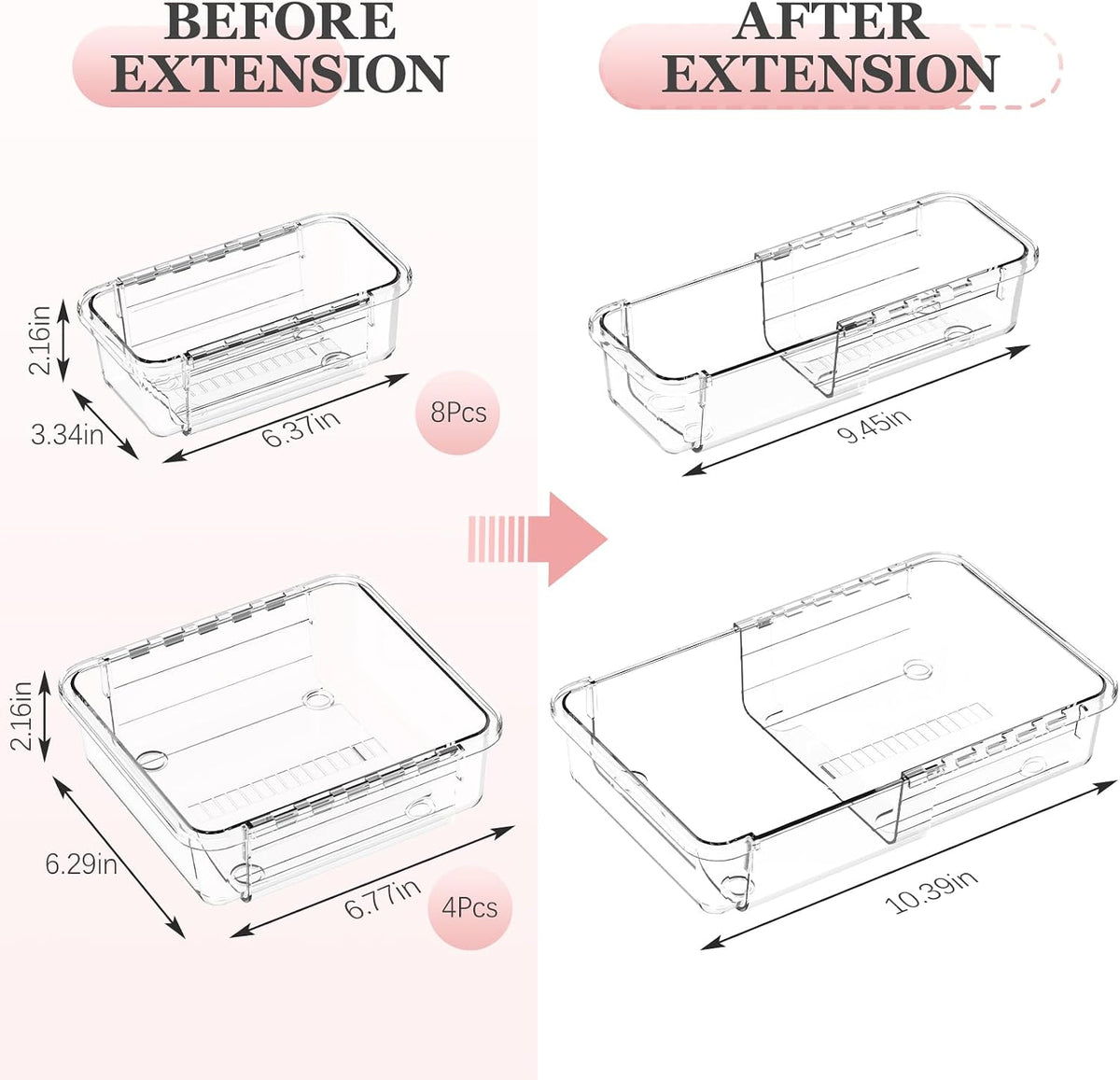 16 Pcs Clear Extendable Drawer Organizer, Adjustable Drawer Storage