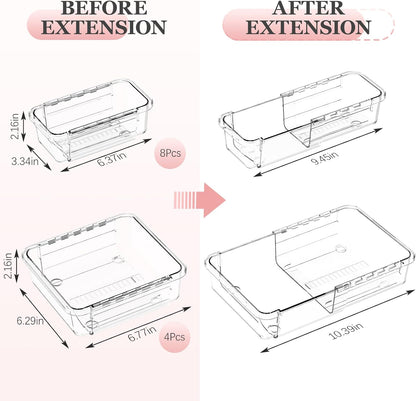 16 Pcs Clear Extendable Drawer Organizer, Adjustable Drawer Storage