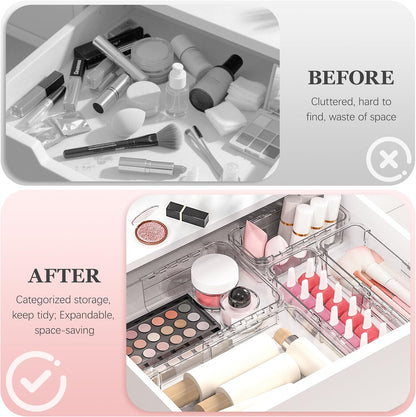 16 Pcs Clear Extendable Drawer Organizer, Adjustable Drawer Storage