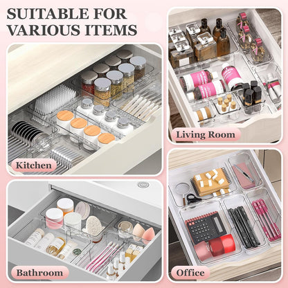 16 Pcs Clear Extendable Drawer Organizer, Adjustable Drawer Storage